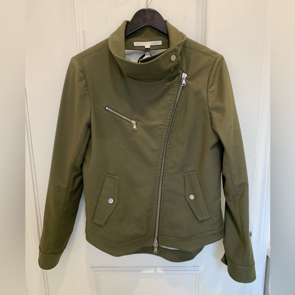 Veronica Beard khaki cotton moto zip Dickie jacket. Size 10 U.S.